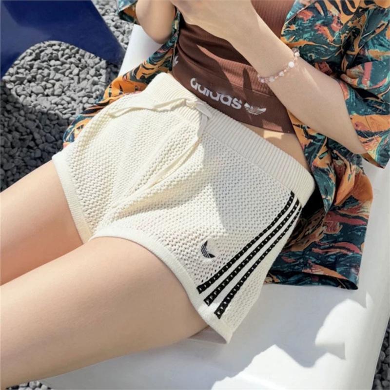 Cross-Border Summer New Style Original Label Embroidered Knit Hollow-Out Three-Quarter Pants Women's Running Sports Shorts Breathable Casual Pants