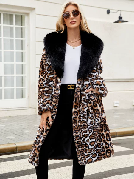 F0748 Export Cross-Border Autumn and Winter Imitation Fur Collar Women's Outwear Cold-Proof Plush Long Outwear Windbreaker