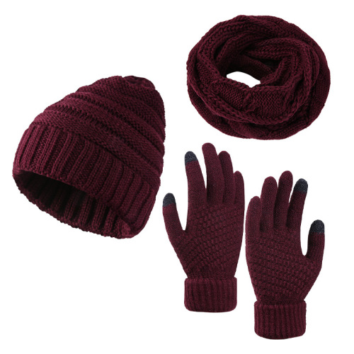 Cross-border hot selling knitted hat scarf gloves three-piece set knitted imitation cashmere wool scarf hat set manufacturer