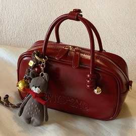 南风Chio2nd 微醺波尔多真皮牛皮枕头包女手提红色婚包单肩斜挎包