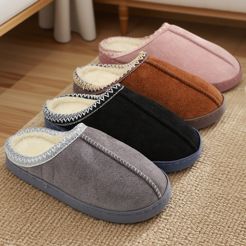 Cotton Slippers for Women, Winter Indoor Home Slippers for Couples, Thick-Soled Warm Suede Plush Slippers for Men, Winter Outdoor Wear
