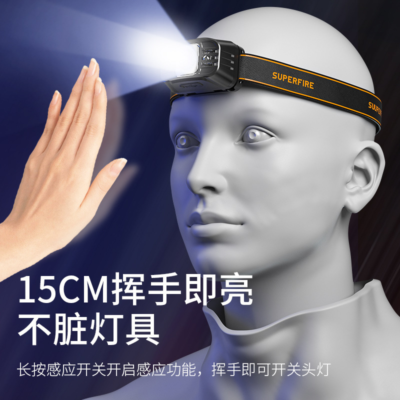 Transfronterizos LED luz de alta intensidad farol inducción USB carga portátil cabeza luz de carrera nocturna al aire libre luz de pesca nocturna