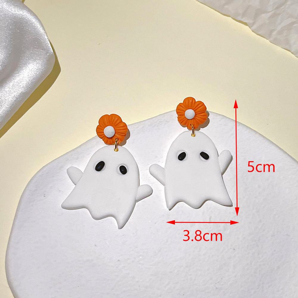 12g Weight 925 Sterling Silver Ear Needle Material Drop Earrings Classification 1 Pair Halloween Fashion Pumpkin Soft Clay Drop Earrings