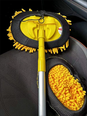 supplies car wash brush wholesale – Car cleaning tools - yellow-chenille-black-net-three-section-bar