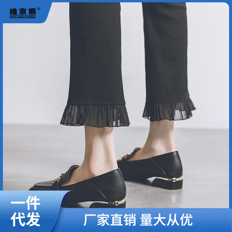 Yingzhen 부드러운 가죽 영국 스타일 작은 가죽 신발 여성의 2023 봄과 가을 새로운 여성 신발 올매치 플랫 완두콩 여성 싱글 레이어 신발 Yingque