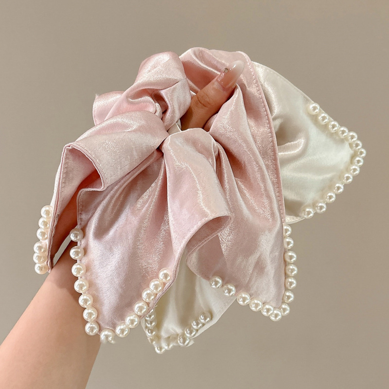 Toalla cuadrada blanca de satén retro francés, lazo para el cabello de intestino grueso, accesorios para el cabello de alta calidad para mujer, cuerda para la cabeza grande cuadrada 2025 nuevo
