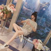 2022失踪女t恤下衣中长款宽松ulzzang短袖夏季新款亮丝半袖女装潮