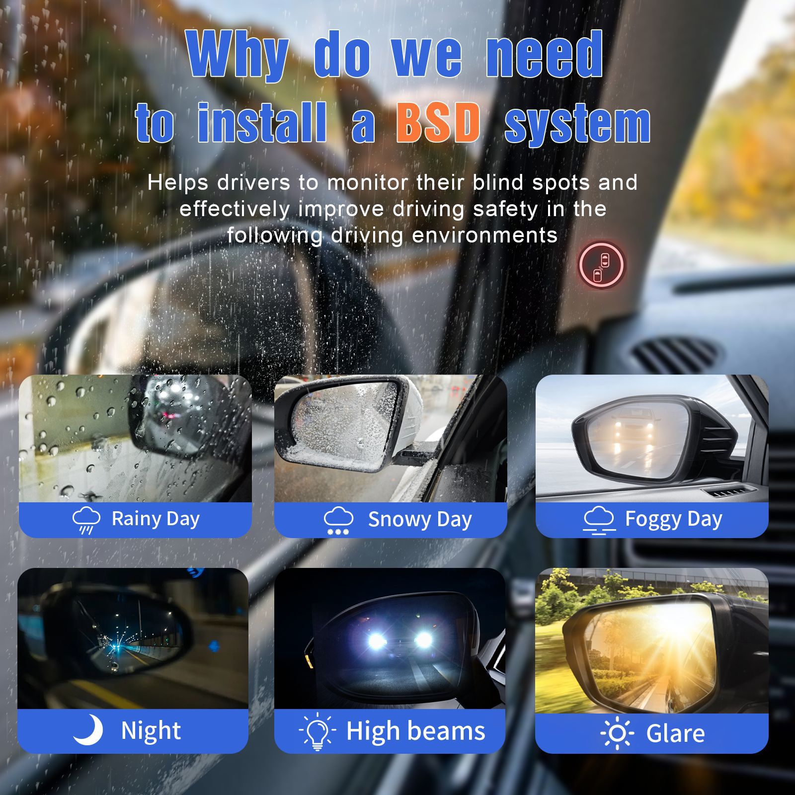 Car Millimeter Wave Radar 77G24G Blind Spot Monitoring Lane Change and Lane Merging Assistance Rearview Mirror Door Opening Warning Sensor