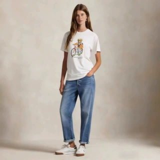 欧美跨境2026夏季跨境女装时尚新款休闲小熊印花圆领t恤短袖上衣
