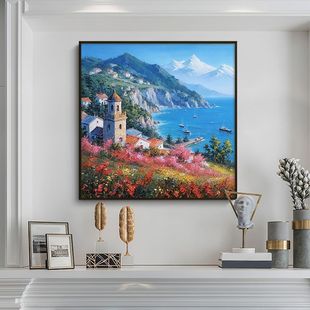 Hand-Painted Decorative Painting European Landscape Oil Painting French Romantic Living Room Mediterranean Decorative Painting