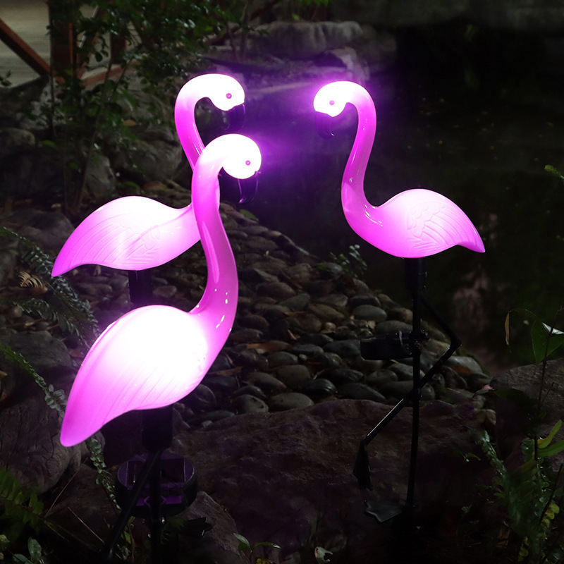 Cross-Border Hot-Selling Solar Flamingo Garden Floor Lamp One to Three Lawn Lamp Outdoor Villa Courtyard Decorative Lamp