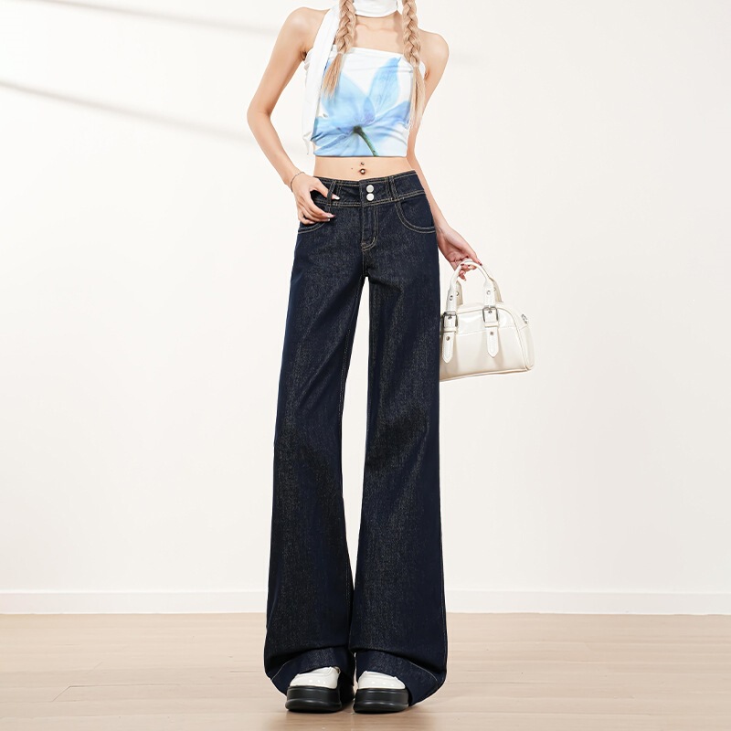 Ice Silk Touch, Everyday Feel, Korean Style Denim, Low-Waist, Slimming, Double-Button, Slightly Flared Jeans, Supports Dropshipping