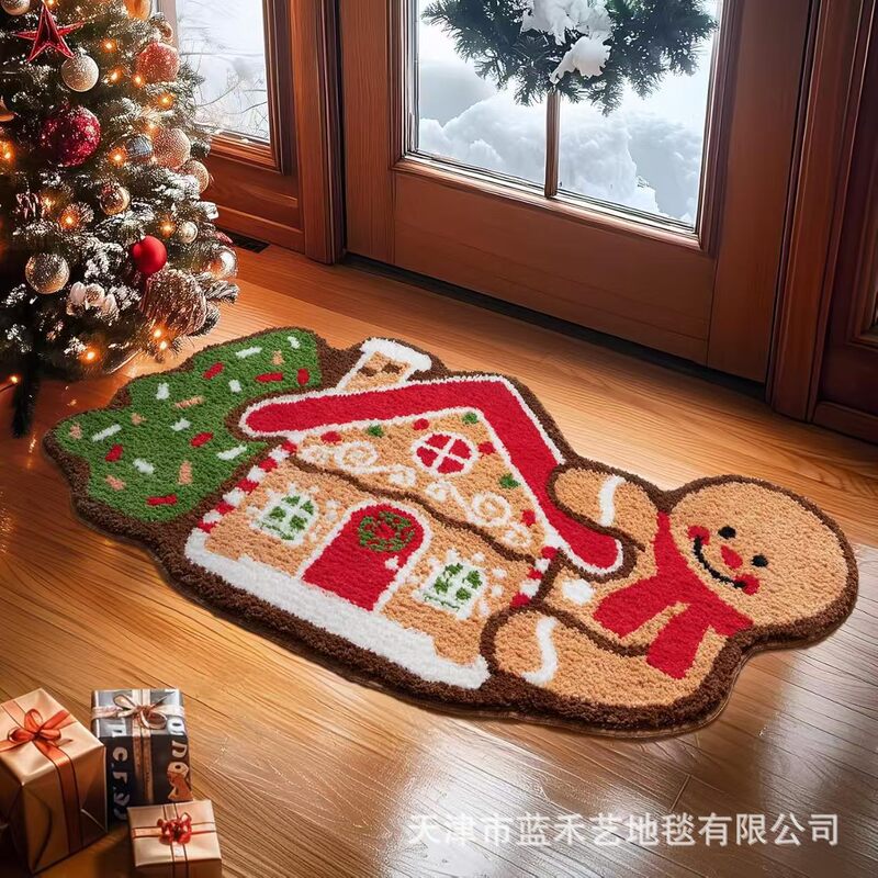 亚马逊圣诞节氛围仿羊绒脚垫跨境玄关易打理地垫客厅异形装饰地毯|undefined