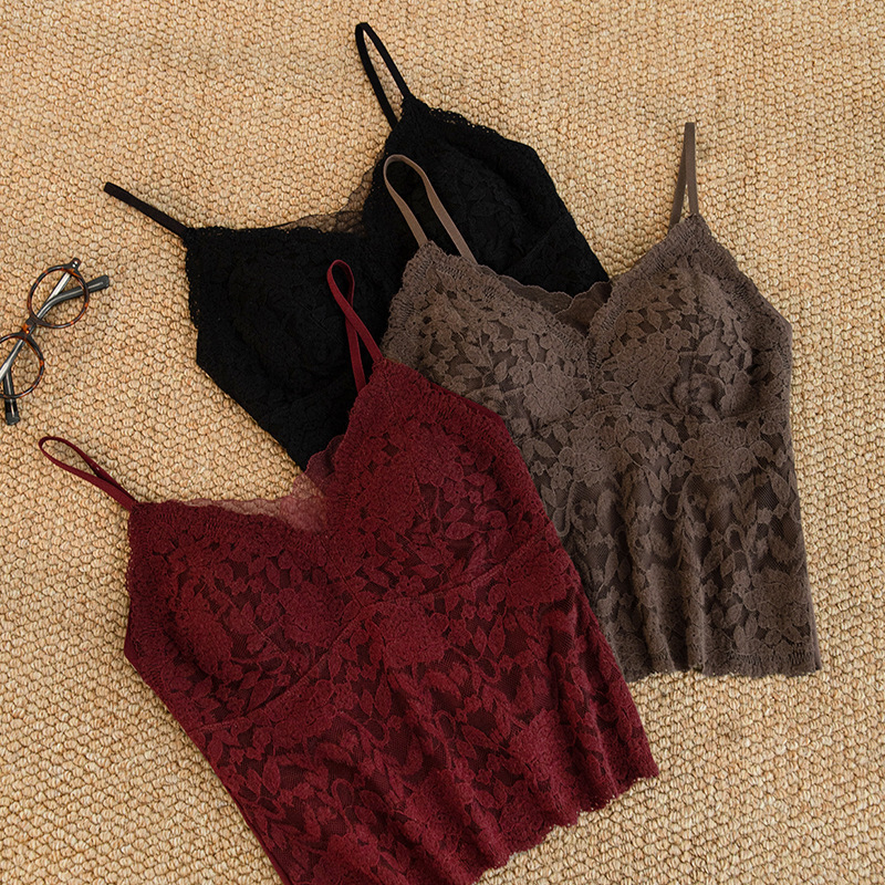 Tiktok Trending Sexy Lace Camisole for Women, Autumn and Winter Chenille New Style with Built-In Bra Pad, Slim Fit, Pure Desire, Beautiful Back