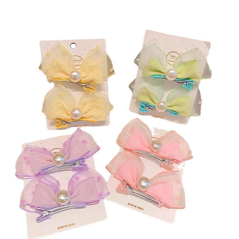 Estilo coreano perla tridimensional arco Orejas de conejo bebé clip pequeño fresco Seersucker niños horquilla lindo tocado