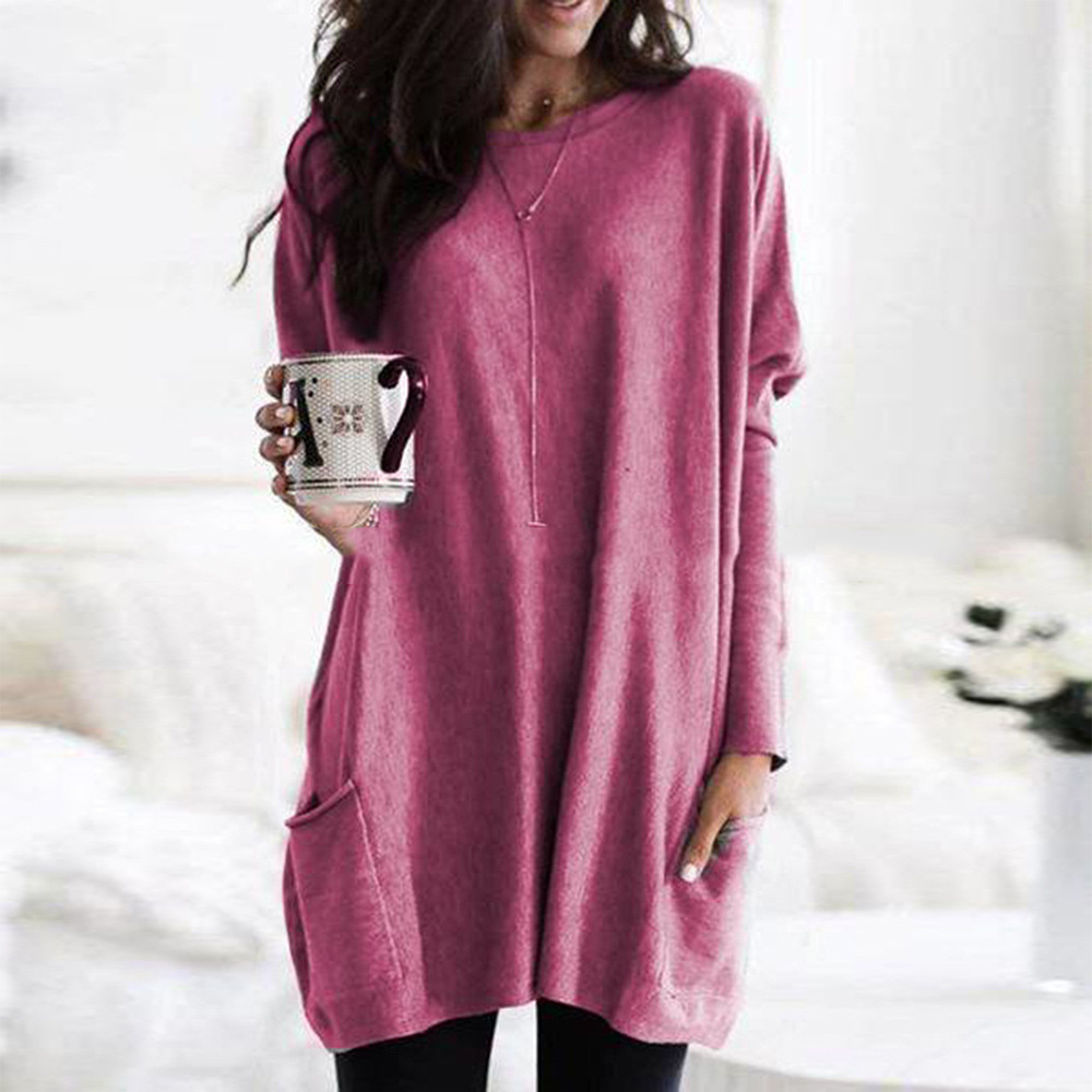 Women's T-shirt Long Sleeve T-shirts Pocket Patchwork Casual Solid Color display picture 6