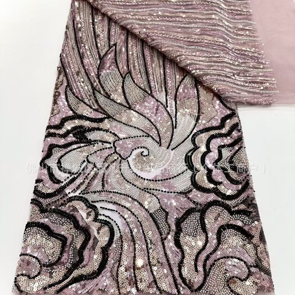 industria pesada tubo de perlas bordado tela de malla de encaje LACE comercio exterior transfronterizo ropa de moda europea y americana cena tela de moda image 6