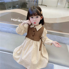 Korean version 2022 spring and autumn new style girls' temperament pearl bow tie white shirt children's fashionable vest dress trend