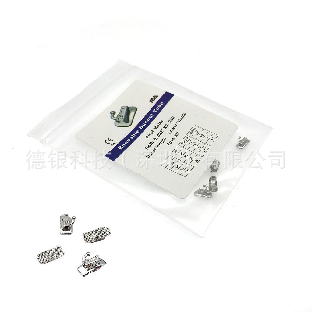 Tubo bucal de ortodoncia dental ROTH MBT tubo bucal cuadrado de alambre recto fondo de malla edgewise 4 piez/bolsa