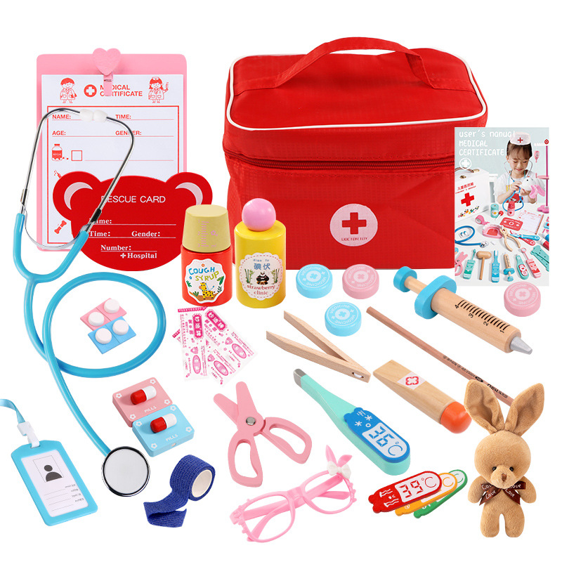 Bolsa de tela simulación portátil pequeño médico enfermera niños diversión imitación juego casa juguete madera