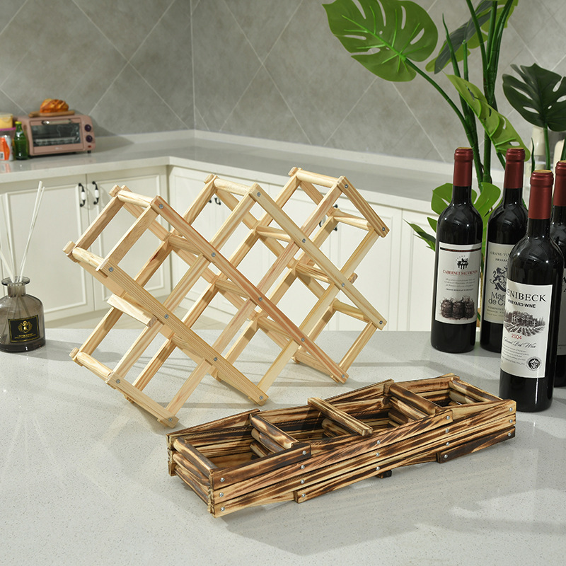 Estante para vinos plegable de madera, estante para vinos tinto de madera, soporte para vinos creativo, almacenamiento conveniente, venta directa de fábrica, portátil