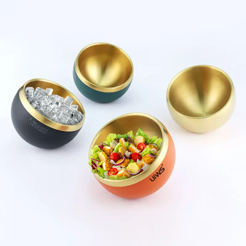 跨境货源不锈钢加厚双层斜口碗商用火锅店麻辣烫酱料碗小料球形碗