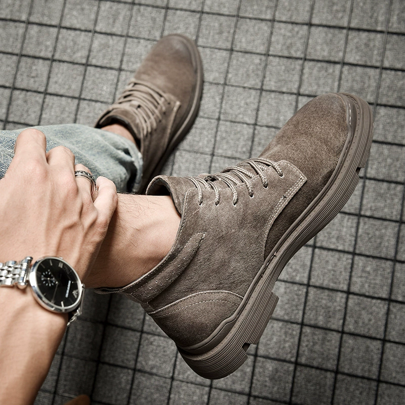 Короткие сапоги, матовые меховые сапоги, британские мужские туфли, зимние сапоги Martin, мужские бархатные сапоги