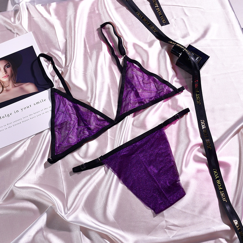 Cross-Border Foreign Trade Plus-Size Glitter Silk Bra and Panty Set Women's Erotic Lingerie Thin Transparent Adjustable Shoulder Strap Thong Cross-Border Foreign Trade Plus-Size Glitter Silk Bra and Panty Set Women's Erotic Lingerie Thin Transparent Adjustable Shoulder Strap Thong