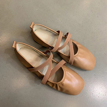 羊皮版~法式交叉带红色玛丽珍鞋平底单鞋女浅口晚风仙女芭蕾舞鞋