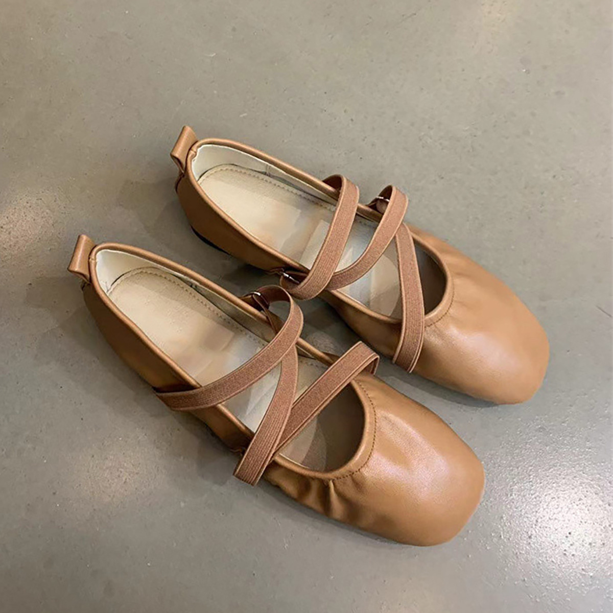 Sheepskin Version ~ French Cross Strap Red Mary Jane Shoes Flats Shoes for Women Shallow Mouth Evening Fairy Ballet Shoes