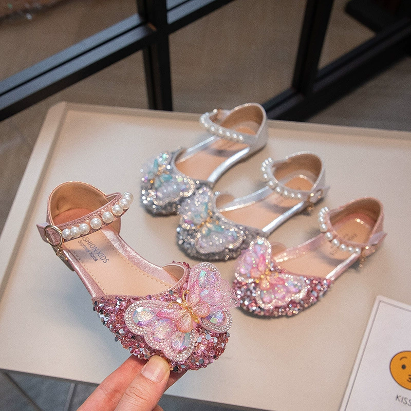 2024 весна и лето новая обувь принцессы корейская версия стразы девушка босоножка мягкая подошва маленькая кожаная обувь фабрика прямой поставки