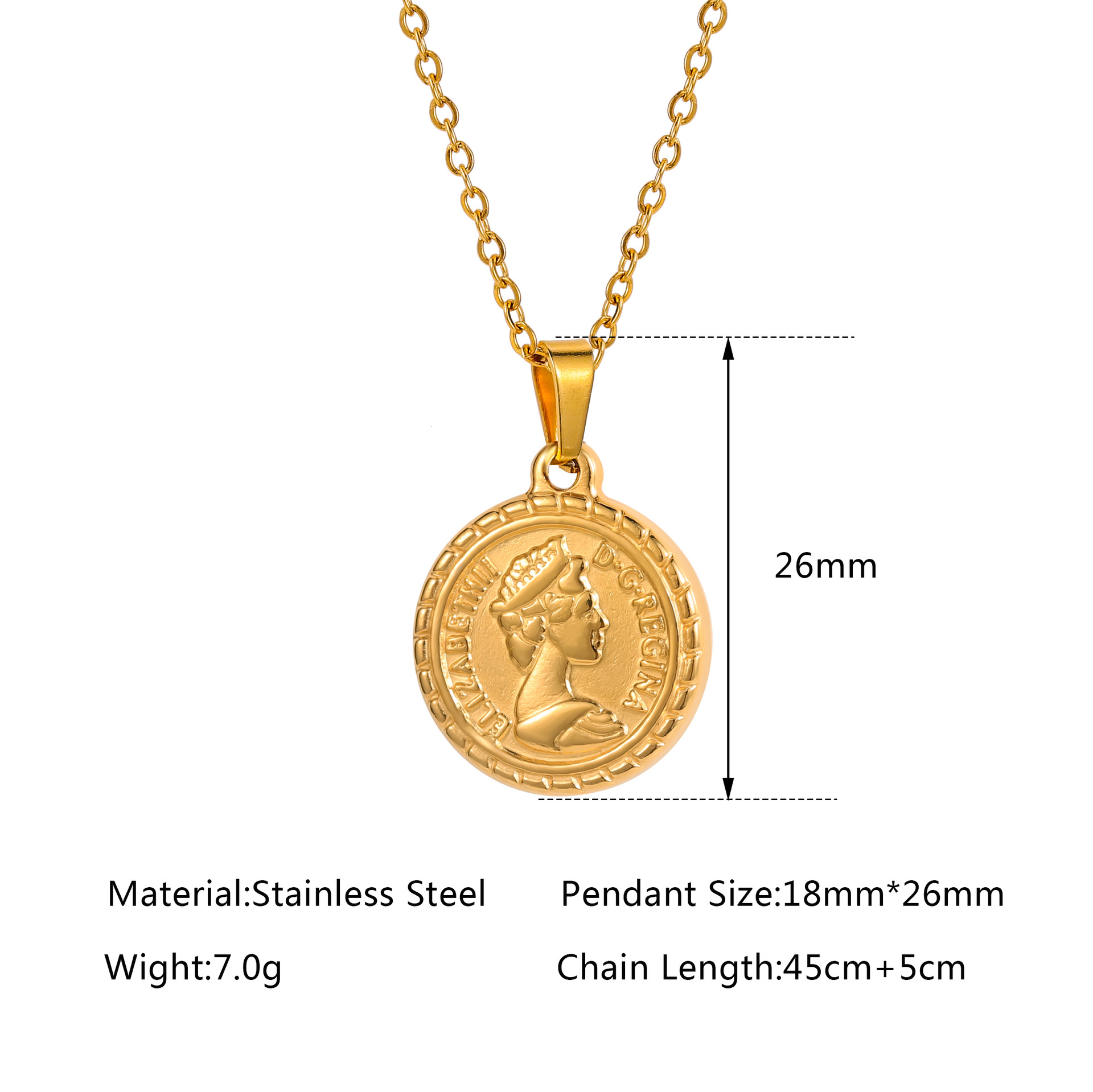 16g Weight Ethnic Style Portrait Stainless Steel Titanium Steel Plating Pendant Necklace