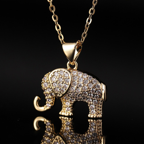 Cross-border new copper zirconia elephant pendant necklace for women, high-end, versatile necklace, lightweight luxury, niche fashion, clavicle chain.