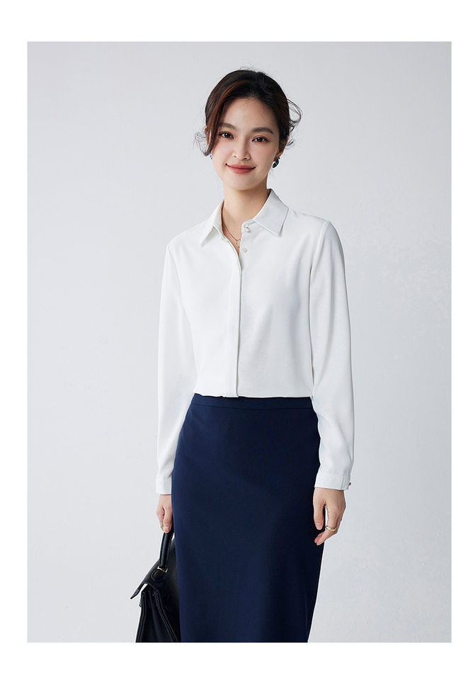 Áo sơ mi voan dài tay nữ cổ vuông, thiết kế chống lộ, phom rủ mềm mại — Trắng-dài tay-nữ chi tiết 13