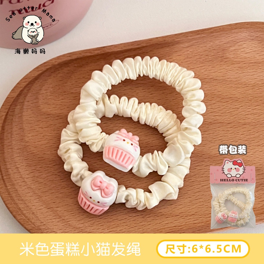 Caricatura lindo cerdo comer jugar pan divertido niño cabello cuerdas de pelo beige intestino pequeño círculo de alta elasticidad estudiante cabello adornamiento para mujeres