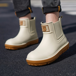 Cross-Border New Rain Boots Men's Short-Tube Fashionable Non-Slip Waterproof Chef Work Water Shoes Plus Velvet Thick-Soled Wear-Resistant Rain Boots