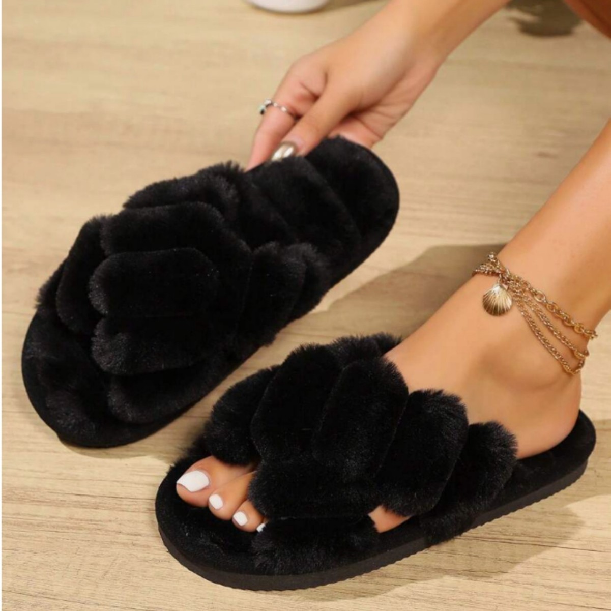 Zapatillas de lana cruzada transfronteriza antideslizante interior para mujeres zapatillas de algodón peludas