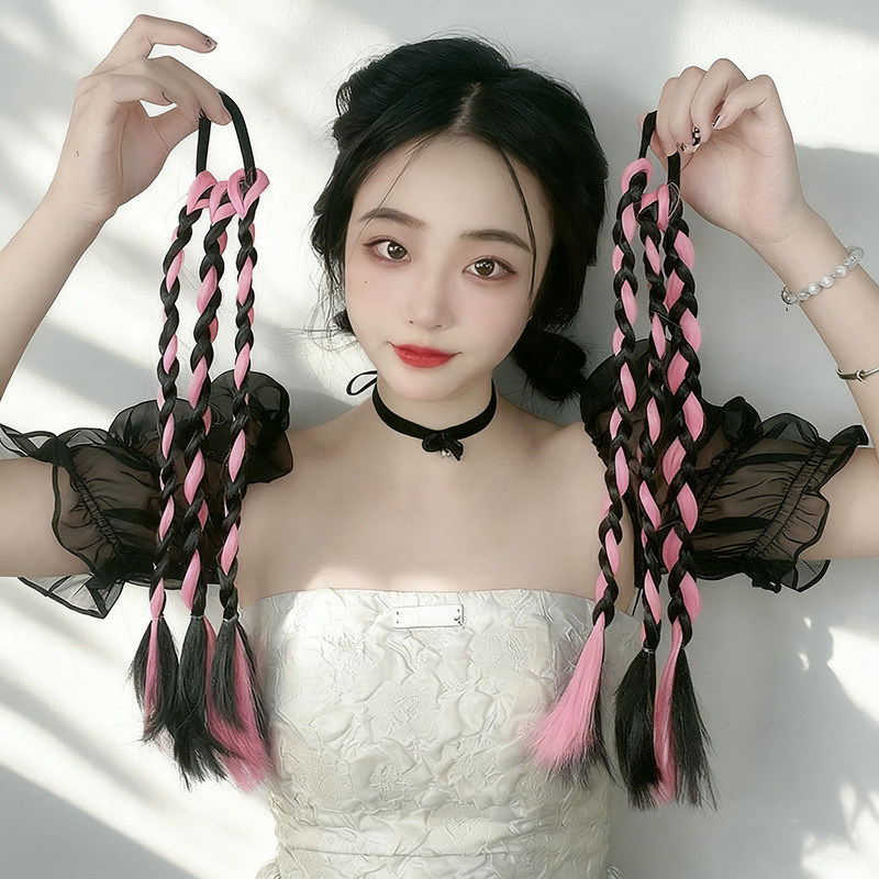 Manufacturer's Ready-Made Wig Braids for Female Internet Celebrities, Hot Girls' Braided Hair, Braided Hair, Simulated Hair, Colorful Boxing Braids, Ponytails, Long Braids