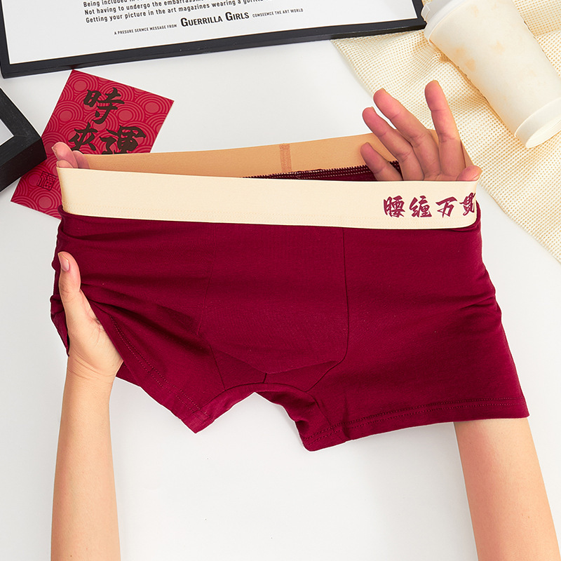 Red Mid-Waist Men's Underwear for the Year of Birth, Cotton Boxer Briefs with Text, Wedding Personality, Boxer Briefs for Boyfriend Gifts