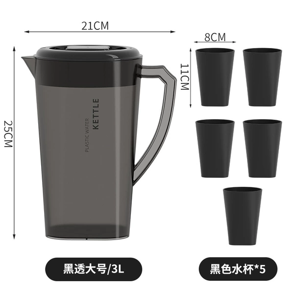 Cold water bottle 3L+5 cups-transparent black