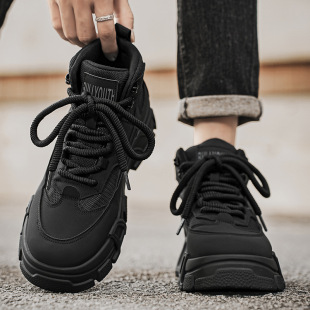 Autumn and Winter New Men's High-top Thick-soled Elevated Martin Boots British Casual Outdoor Workwear Short Boots All-match Trendy Men's Boots