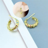 Cute small golden earrings, shiny zirconium, European style, internet celebrity