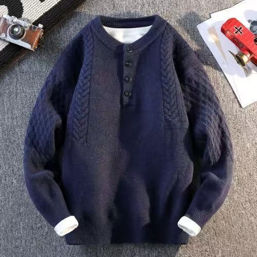 男士秋冬新品保暖新款潮流帅气扭花纯色休闲编织套头毛衣