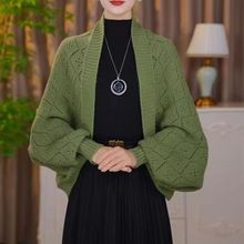 亚马逊跨境爆款秋冬针织镂空方格披肩女外搭保暖百搭气质开衫批发