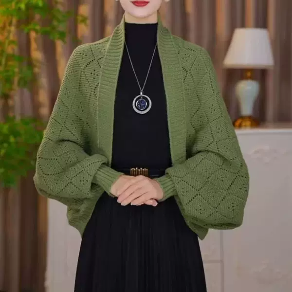 Amazon Cross-Border Popular Autumn and Winter Knitted Hollow Checkered Shawl for Women, Warm and Versatile Cardigan Wholesale