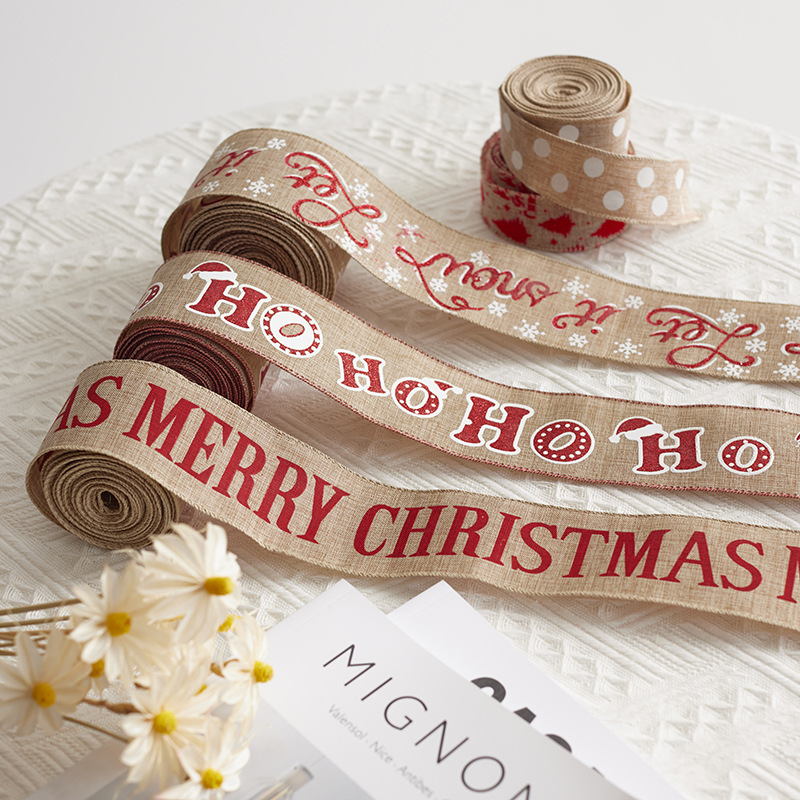 Buscando madera colgante de árbol de Navidad cinta DIY arco material decoración 5cm cinta de Navidad impresión lino
