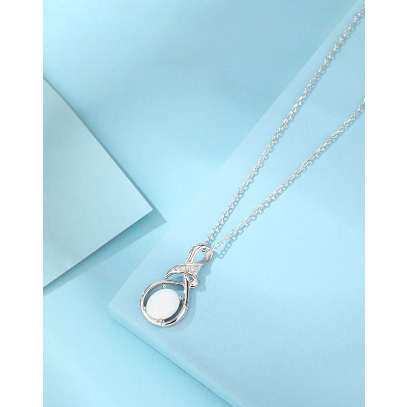 925 Sterling Silver Synthetic Aobo Collar Mujer Europa y América lujo ligero nicho de alta calidad colgante ópalo joyería cadena clavícula
