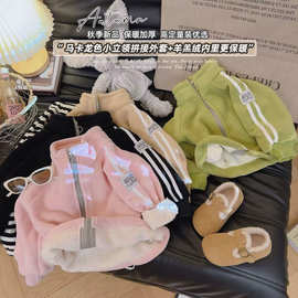 秋冬新款奥利绒外套女童外穿百搭拉链衫户外运动加绒外套