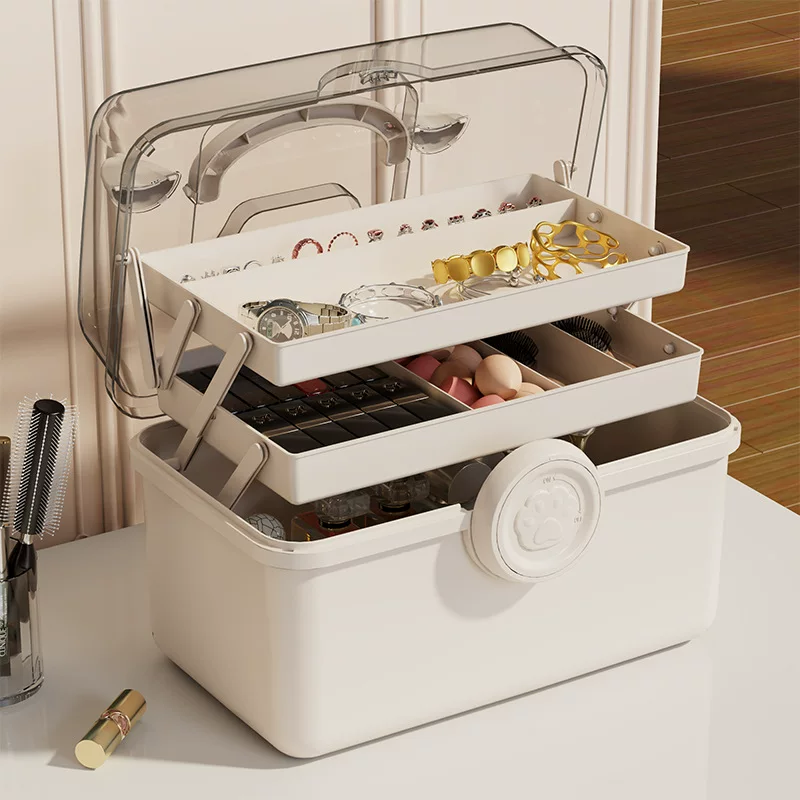 Extra Large Manicure Storage Box, Capacious Multi-Tier Case with Transparent Lid