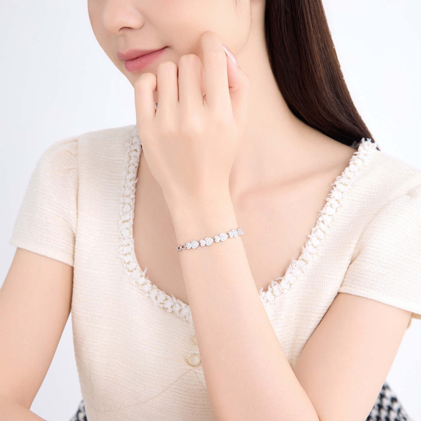Pulsera de Corazón con Gemas de Aleación de Cobre, Decorativo, para Mujer image 3